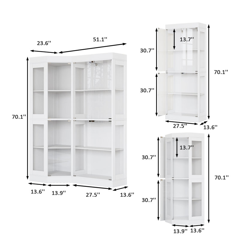 Latitude Run® Curved Wood Corner Cabinet & Glass Front Cabinet With ... - Concealed Hinge Kitchen Cabinets With Tempered Glass Doors